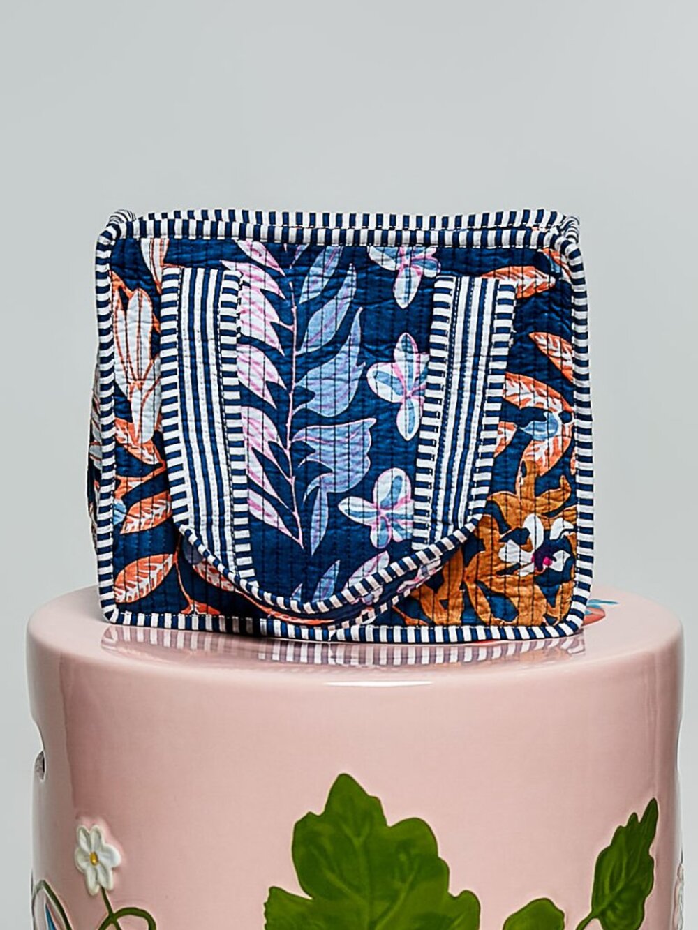POL Navy Mini Quilted Floral Print Tote Bag Large Travel NWT